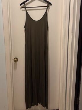 Olive Green Slip Maxi Dress - Sleeveless Spaghetti Strap